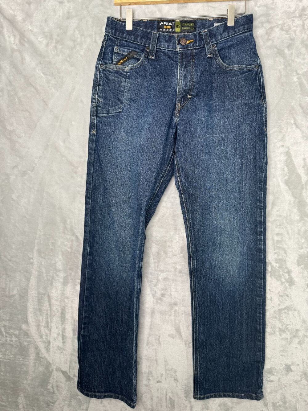 Ariat Rebar M5 Straight Jeans Mens 30x34 Blue Denim Pants Stretch Work Western
